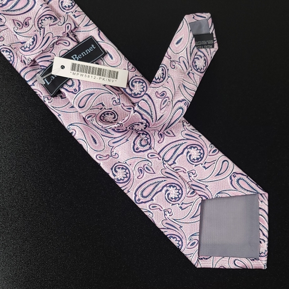 LAURANT BENNET Milano Paisley 100% Micro Fiber Necktie, Color Pink & Blue NWT - Picture 6 of 10